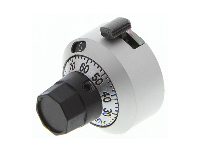 BT1A001 BOURNS Mando de potenciómetro, eje 6.35mm, diámetro 22,2mm, Color Cromo, indicador Blanco Circular