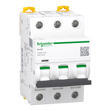 SCHNEIDER A9F74320 Interruptor automático termomagnético Riel DIN Acti9 iC60N 3P 20A CURVA C