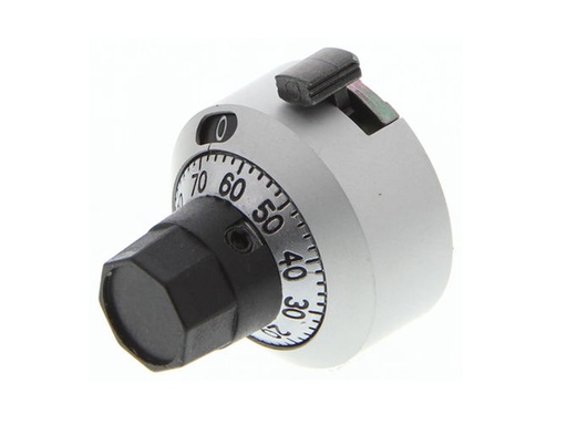 BT1A001 BOURNS Mando de potenciómetro, eje 6.35mm, diámetro 22,2mm, Color Cromo, indicador Blanco Circular